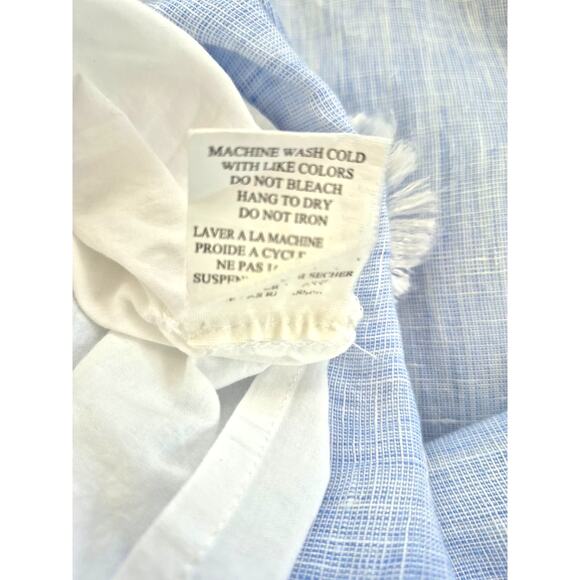 French Curve Linen Dress Sz S Lt Blue Short Sleeve Fringe Coastal Cowgirl Boho - Picture 5 of 8